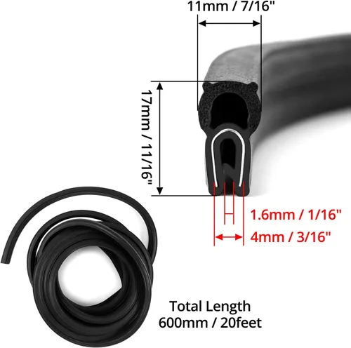 Miniatura 4 de QWORK Sello de goma EPDM de 20 pies con bombilla superior, se adapta al borde de 1/16 a 1/8 pulgadas