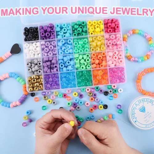 Miniatura 6 de Miss Rabbit Cuentas de pony de 24 colores para la fabricación de joyas, cuentas de pelo para trenzas con cuentas de pelo, kit de pulseras Kandi 24