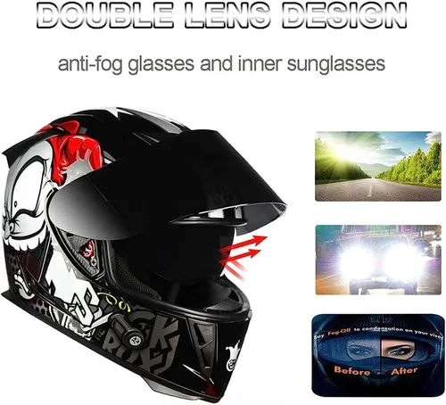 Miniatura 5 de Casco de motocicleta Bluetooth de cara completa, aprobado por DOT, abatible, antivaho, doble visera, altavoz dual integrado con micrófono