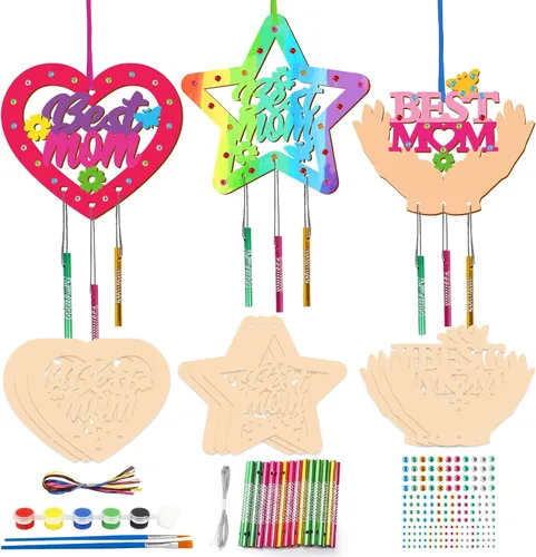 Miniatura 8 de Fennoral Paquete de 12 carillones de viento, manualidades de primavera para niños, artes y manualidades de madera para niñas y niños, haz tus Hueso