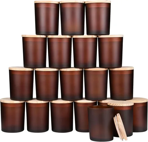 Miniatura 19 de SHOWIN Tarros Gruesos para Velas para Hacer Velas 20 Pcs, 7 OZ Tarros Vacíos con Tapas de Madera para Hacer Velas, Recipiente de Muestra