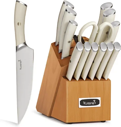 Miniatura 8 de Kuisine Juego de Cuchillos de Chef Mejorado, Hoja Ultra Afilada de Acero Inoxidable con Alto Carbono Mango Ergonómico, Juego de Bloque de Cuchillos