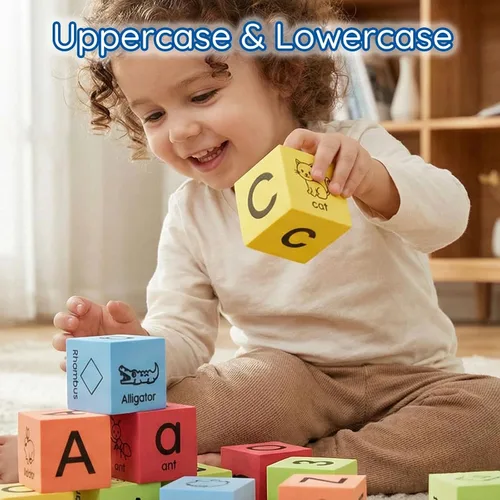 Miniatura 4 de BOHS Bloques de aprendizaje de espuma, números, alfabeto, formas, palabras a la vista, juguetes apilables silenciosos, seguros y suaves para niños