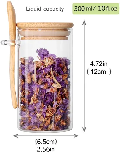 Miniatura 2 de Tarro de vidrio con tapa y cuchara de bambú, paquete de 8 recipientes de té de 10 onzas para té de hojas sueltas, recipientes de sal y azúcar