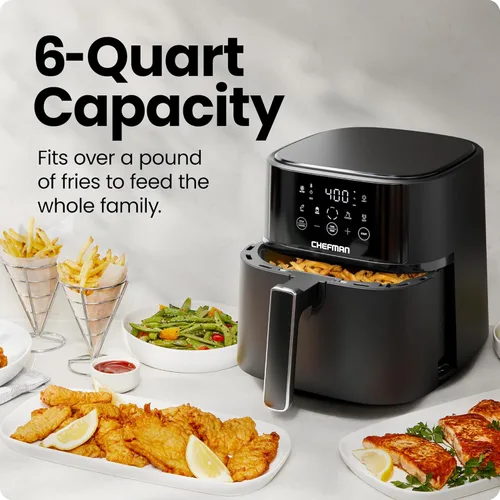 Miniatura 3 de Chefman - Freidora de aire de 6 QT compacta para comidas rápidas y fáciles en minutos, cuenta con tecnología Hi-Fry para una textura extra