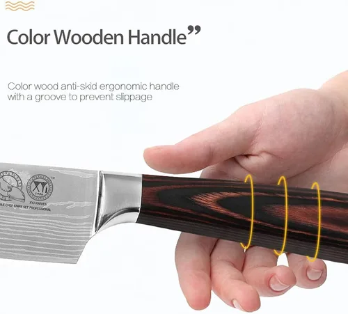 Miniatura 5 de XYJ Juego de cuchillos de cocina de acero inoxidable de 8 piezas con funda de transporte y funda de mango ergonómico para equilibrar bien