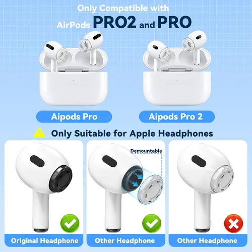 Miniatura 2 de 4 pares de almohadillas transparentes de repuesto para AirPods Pro de 2ª/1ª generación con caja de almacenamiento portátil y bolígrafo limpiador