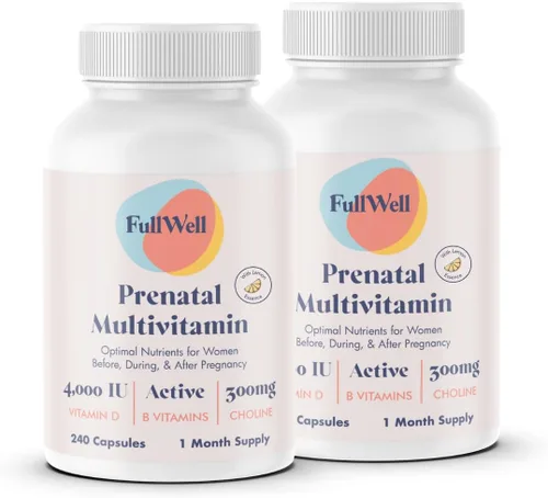 Miniatura 11 de FullWell Vitaminas Prenatales Colina, ácido fólico, Vitamina D para el crecimiento fetal, desarrollo cerebral 26+ nutrientes vitales