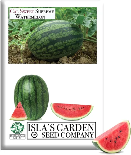 Cal Sweet Supreme - Semillas de sandía (Citrullus lanatus, tipo Icebox) – Más de 125 semillas sin OMG y reliquias de Isla's Garden Seeds, carne roja