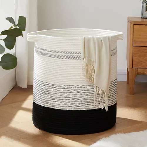OIAHOMY Cesta de lavandería de 80 L, cesta de almacenamiento con asas, canasta decorativa para sala de estar, cesta de almacenamiento tejida para