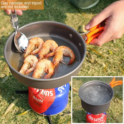 Miniatura 4 de REDCAMP 6/10/11/12/14/15/19 piezas Kit de utensilios de cocina para camping, equipo de camping, ollas, sartenes, soperas, cucharas apilables