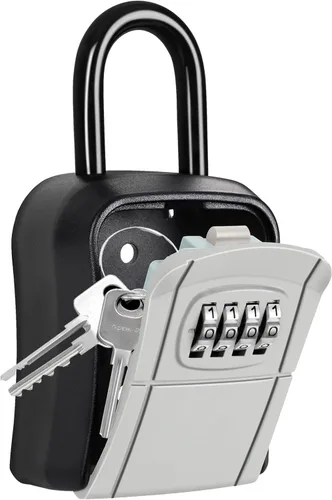 Caja de bloqueo portátil para llaves, caja de seguridad segura para interiores, exteriores, garaje, jardín, tienda (1, gris)
