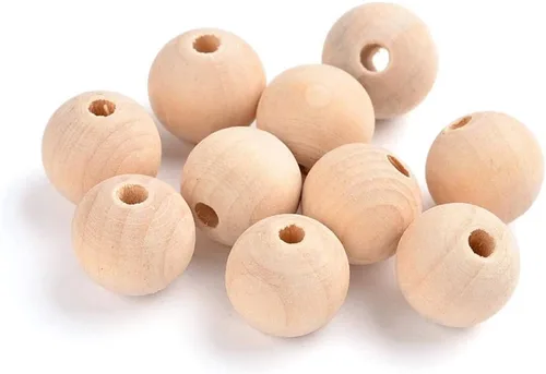 Miniatura 20 de Mega Pet 50 cuentas espaciadoras de madera natural sin terminar de 0.394 in (0.4 pulgadas), bolas redondas de madera sueltas para manualidades