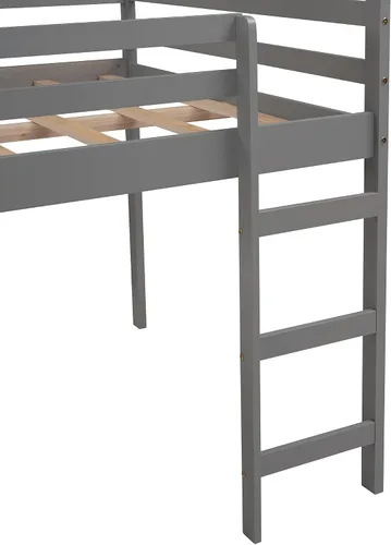 Miniatura 8 de Harper & Bright Designs Cama alta de tamaño matrimonial con tobogán, cama alta de madera, marco de cama tipo loft con techo y barandilla, cama alta