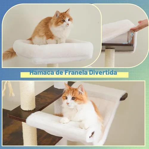Miniatura 5 de Hey-brother Árbol de madera para gatos, torre de muebles para gatos de 69.7 pulgadas con plataformas grandes, hamacas, condominio espacioso, postes