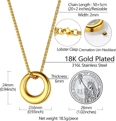 Miniatura 29 de Richsteel Collar de urna para cenizas, joyería de cremación, colgante de recuerdo conmemorativo con cadena