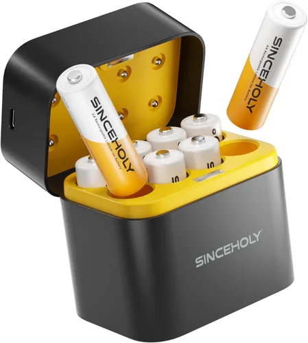 SINCEHOLY Paquete de 8 baterías recargables AA de litio con cargador rápido, baterías dobles de 1.5 V 3000 mWh, más de 1600 tiempos de ciclo de