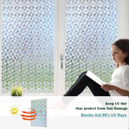 Miniatura 2 de Niviy Película de Privacidad para Ventanas con Patrón de Diamante 3D, Vinilo No Adhesivo con Adherencia Estática, Película Decorativa para Ventanas
