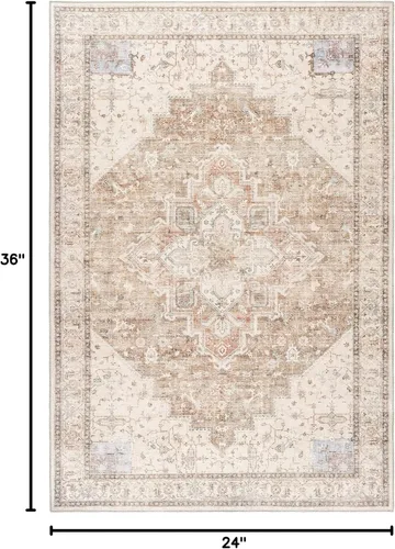 Miniatura 2 de Alfombra de área pequeña de 2x3 pies, antideslizante, neutra, persa lavable estilo casa de campo para entrada, para interiores, color beige tostado