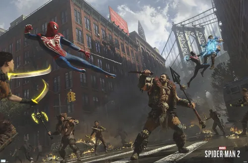 Miniatura 8 de Trends International Marvel's Spider-Man 2 - Póster de pared de lucha callejera con Kraven, 14.72 x 22.37 pulgadas, versión enmarcada en negro