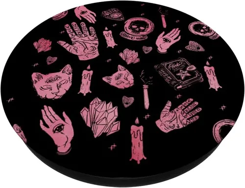 Miniatura 2 de Pink Skull Ouija Book Cat Candle Gothic Witchy PopSockets PopGrip intercambiable