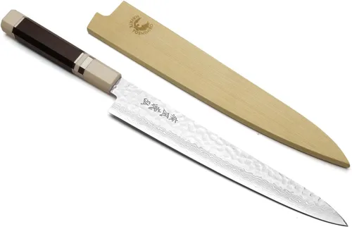 Miniatura 10 de Yoshihiro VG10 46 Capas Damasco Martillado Sujihiki Cuchillo Rebanador Japonés (9.5" (240mm) Mango de Palisandro)