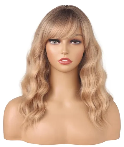 Miniatura 25 de Pelucas Bob Onduladas Negras Naturales a la Altura del Hombro Para Mujeres Pelucas Cortas Onduladas Con Flequillo Pelucas Sintéticas Onduladas