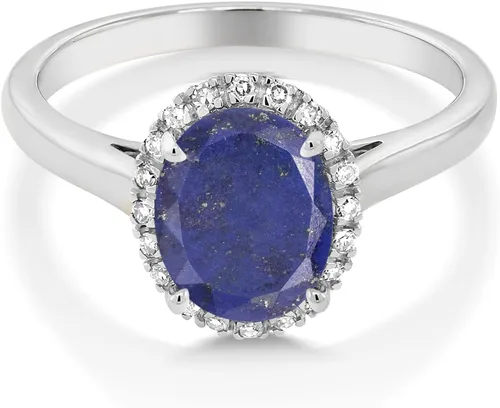 Miniatura 62 de Gem Stone King Anillo de compromiso ovalado de oro blanco de 10 quilates con piedra natal y halo de diamantes Ovalado de 0.354 x 0.276 in Anillo