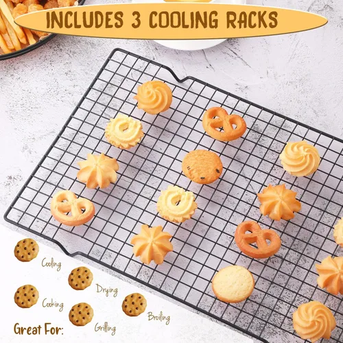 Miniatura 4 de Harloon 3 rejillas de enfriamiento para cocinar y hornear, juego de alambre de rejilla seguro para horno, resistente acero al carbono