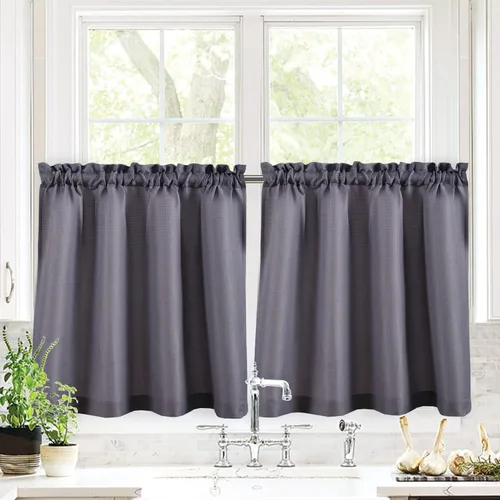 Valea Home Cortinas de Media Ventana Tipo Tier con Textura de Tejido Gofre para Cocina, Repelente al Agua, Cobertura de Ventana para Baño, Cortinas