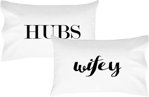 Oh, Susannah Hubs Wifey - Fundas de almohada negras para parejas (2 fundas de almohada de 20 x 30 pulgadas, tamaño estándar/queen) ideal para boda,