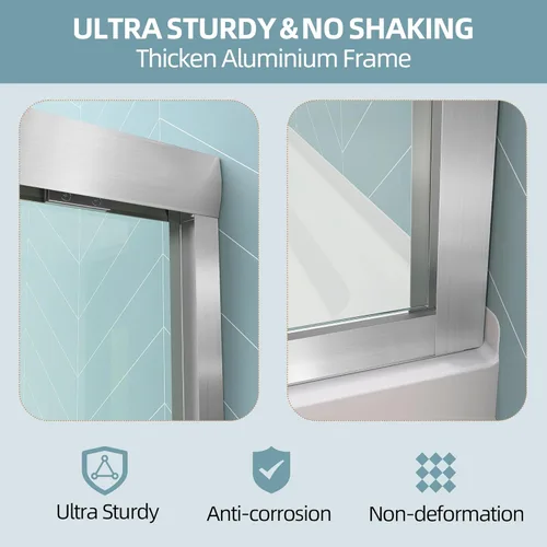 Miniatura 5 de GETPRO Puerta de ducha corrediza de 44-48 pulgadas de ancho x 72 pulgadas de alto, puertas correderas dobles sin marco para ducha, puerta de vidrio