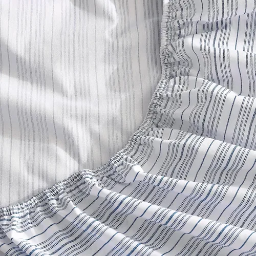 Miniatura 3 de Nautica Sábana bajera ajustable de tamaño individual, ropa de cama de percal de algodón crujiente, sábana ligera y transpirable, bolsillo profundo