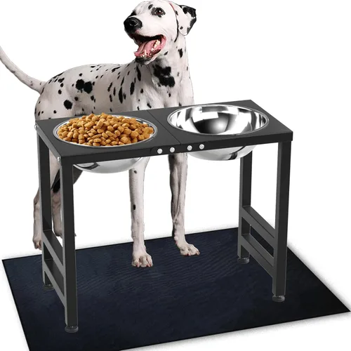 Miniatura 13 de ADENGL Tazones elevados para perros con alimentador lento, 5 alturas ajustables, antideslizante, marco de metal duradero, tapete a prueba de Negro