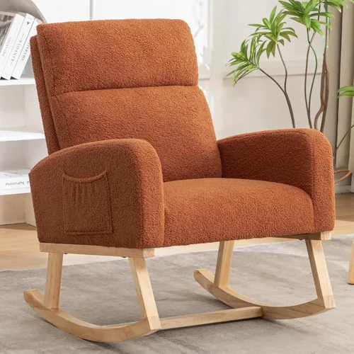 Miniatura 10 de HCHAIRH Mecedora para guardería, silla mecedora de enfermería Sherpa para mamá, guardería, silla mecedora Morden con respaldo alto para sala