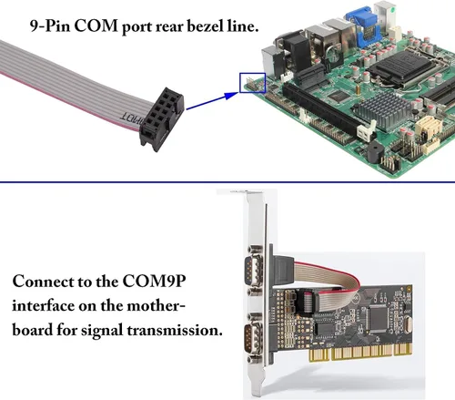 Miniatura 5 de 1 puerto DB9 RS232 Serial Port Bracket a 10 pin HeaderRibbon adaptador de conector de cable, DB9 Serial macho a 10P Placa base de montaje en panel