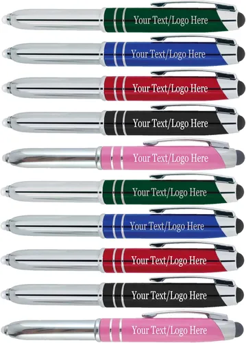 50 bolígrafos personalizados, linterna, lápiz óptico con texto o logotipo personalizado, paquete a granel, para marketing, fiestas y eventos, surtido