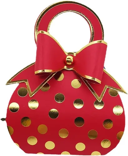 50 bolsas de mano con lazo rojo y dorado con lunares de papel de aluminio dorado, cajas de dulces con lazo con asa para boda, cumpleaños, despedida