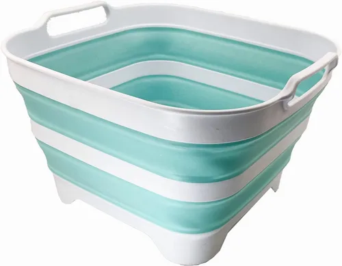 Miniatura 8 de SAMMART Sartén de plástico plegable de 10 L (2.6 galones) con tapón de drenaje, tina de lavado portátil, bañera plegable, almacenamiento de cocina
