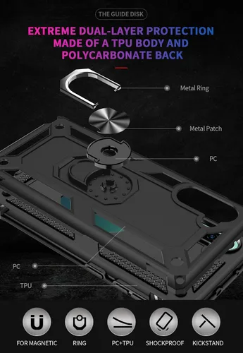 Miniatura 5 de Funda para Samsung Galaxy Note 10, Note10 con protectores de pantalla HD, soporte de anillo de metal de grado militar con soporte de anillo de Negro