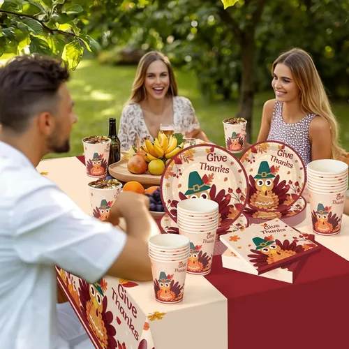 Miniatura 6 de Childom Suministros para fiesta de Acción de Gracias, juego de 102 piezas de fiesta temática de Acción de Gracias, juego de vajilla de decoración