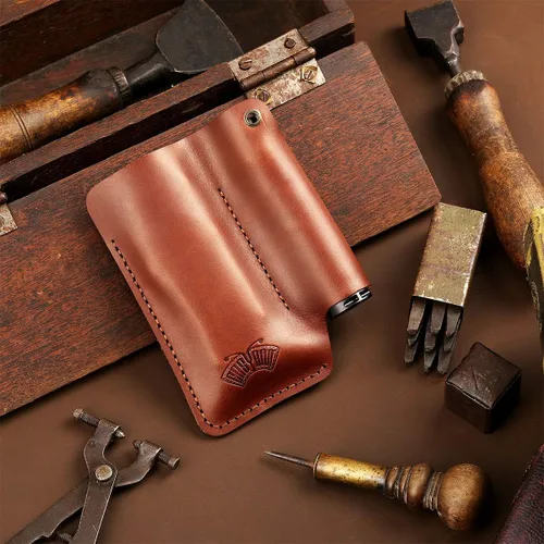 Miniatura 9 de Organizador de bolsillo de cuero para hombre, bolsa de herramientas EDC de cuero, funda hecha a mano, accesorios multiherramienta, marrón-plus