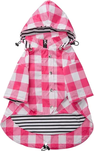 Miniatura 9 de Morezi - Impermeable con cremallera y botones reflectantes para perro, para la lluvia, cordón ajustable, capucha extraíble, elegante y de primera