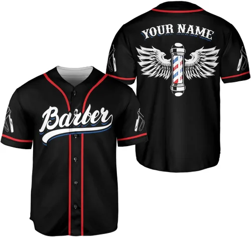 Leeprints Baber Shop - Camiseta de béisbol personalizada, para peluquería, camiseta de béisbol para peluquería, tijeras para barbero, hoja de
