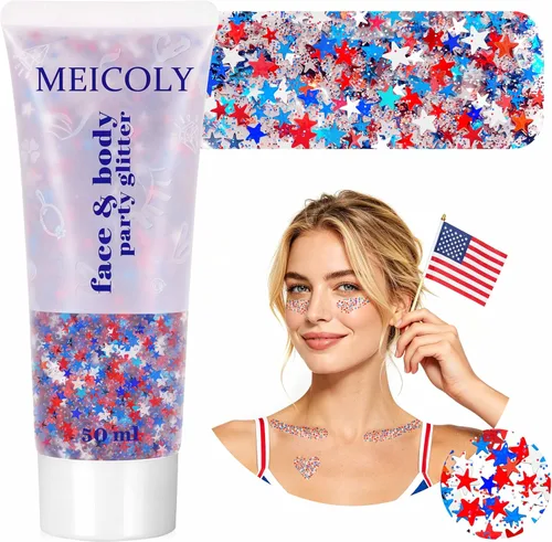 Miniatura 23 de MEICOLY Purpurina corporal roja, blanca y azul, accesorios del 4 de julio, purpurina para el cabello para niños, atuendos del 4 de julio