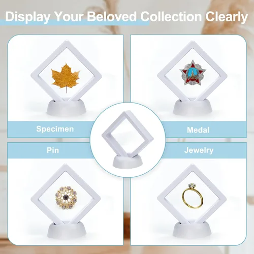 Miniatura 5 de KMOTASUO Vitrina flotante 3D, película transparente 3D flotante para monedas de desafío, medallones AA, piedras de fósiles de joyería, 2.75 x 2.75 x