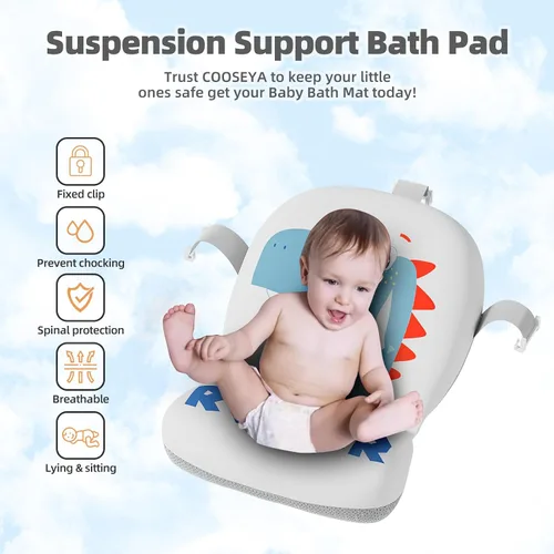 Miniatura 7 de Bañera plegable para bebé recién nacido, bañera plegable para bebé con termómetro y cojín flotante suave y orificio de drenaje, bañera portátil