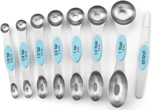 Miniatura 20 de Spring Chef Juego de 8 cucharas magnéticas de medición de acero inoxidable con nivelador, juego de cucharaditas y cucharas de mesa de doble cara