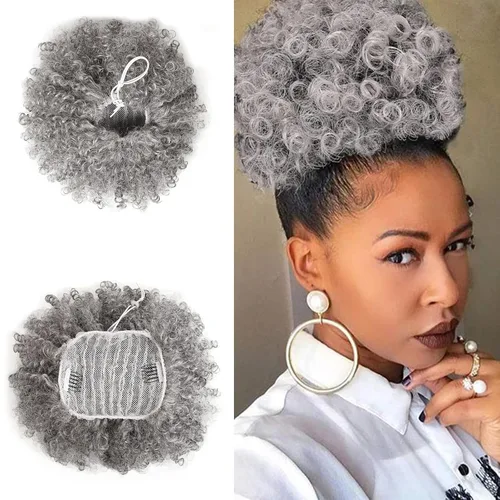 Miniatura 17 de Extensión de cola de caballo afro rizada encrespada con cordón para mujeres, cola de caballo afro con cordón, rizos encrespados sintéticos, piezas