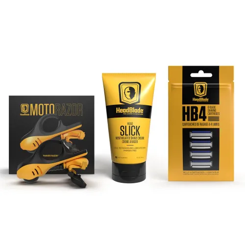 Miniatura 2 de Kit de inicio para afeitado de cabeza para hombres Moto con crema de afeitar HeadSlick de 5oz, navaja de afeitar, recambios de cuchillas Kit